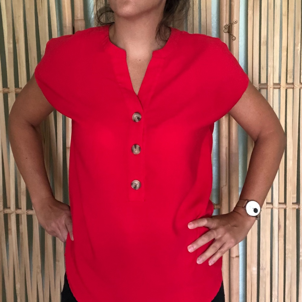 Red Carolina Belle 3 Button Blouse S